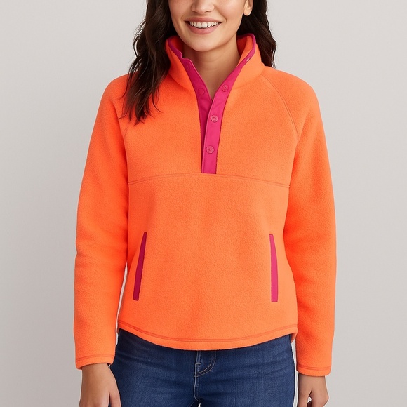 Vineyard Vines Fleece Snap Pullover Neon Orange Pink Trim XS - Picture 1 of 6